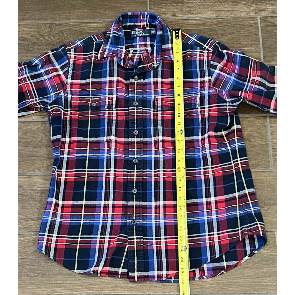 Polo Ralph Lauren Mens Medium Red Blue Plaid Long Sleeve Flannel Button Up Shirt - Picture 2 of 6